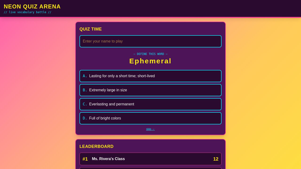 Live Vocab Quiz